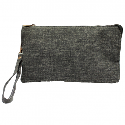 10015- GREY PU LEATHER TRI POCKET CLUTCH / CROSS BODY BAG